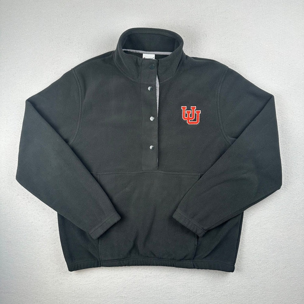 Champion Fleece Pullover Mens Large Black Utah Utes Snap Neck C7001